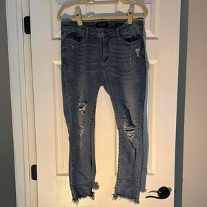 Blue Skinny Distressed Jeans with Ripped Knees